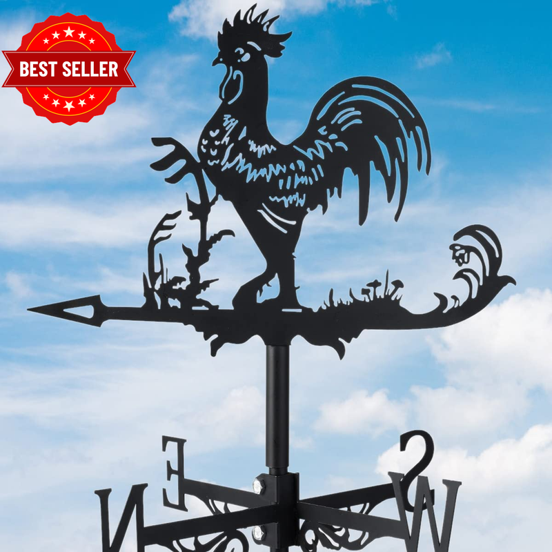 Metal Rooster Shape Weathervane, Roof Mount Weather Chicken Wind Vane Direction