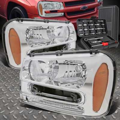 ДЛЯ 02-09 CHEVY TRAILBLAZER ВНЕШНИЙ ХРОМИРОВАННЫЙ КОРПУС, ЯНТАРНЫЕ УГЛОВЫЕ ФАРЫ + НАБОР ИНСТРУМЕНТОВ