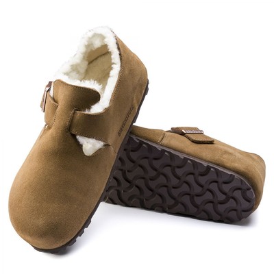 Pre-owned Birkenstock Unisex London Shearling Clog Tea Suede/natural Shearling (regular Wi