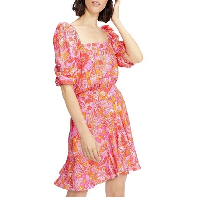 Женское розовое мини-платье Ted Baker с пышными рукавами и расклешенными рукавами-фонариками 2 BHFO 1193