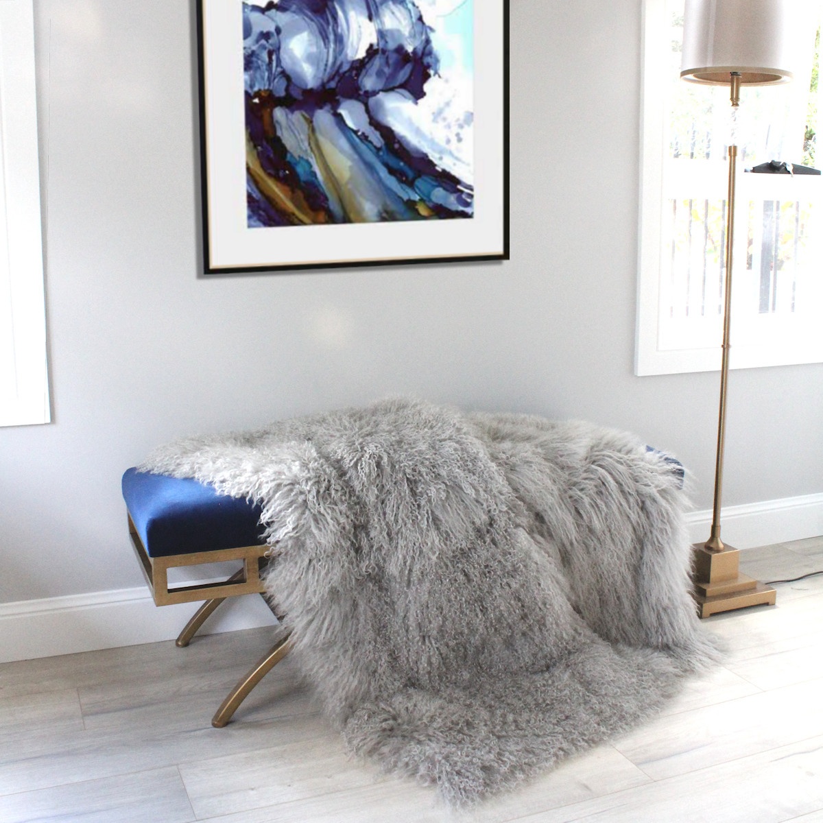 Grey Fur Throw Blanket Real Mongolian Fur Sheepskin Ebay