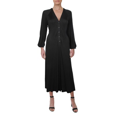 

Женское черное вязаное плиссированное повседневное платье макси Calvin Klein  BHFO 5834, Черный