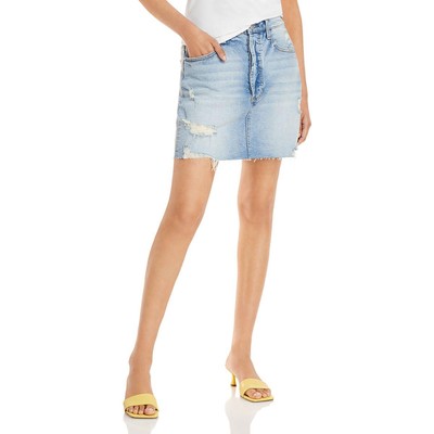 

Джинсовая юбка с обрезанным вырезом Aqua Womens Blue Denim Destroyed  BHFO 6862, Light wash