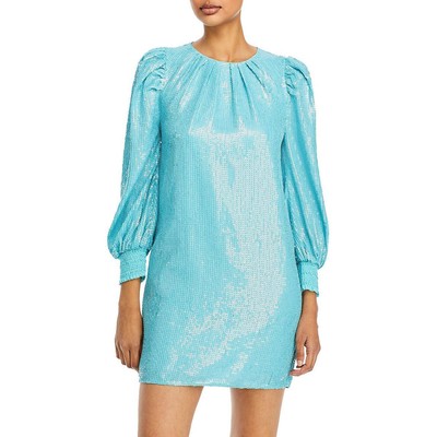 

Женское синее платье-туника выше колена Alice and Olivia с пайетками  BHFO 0760, Aqua