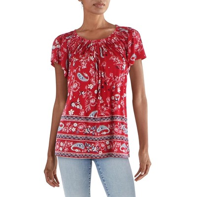 

Женская красная плиссированная блузка-рубашка с принтом Style - Co.  BHFO 6418, Red multi