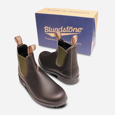 BLUNDSTONE BOOTS LADIES BLUNDSTONE 519 CHELSEA BOOTS IN BROWN & OLIVE