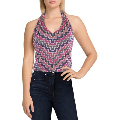 

Женский красный вязаный топ с лямкой на бретельках с металлизированным узором Ramy Brook BHFO 4111, Red/black/white