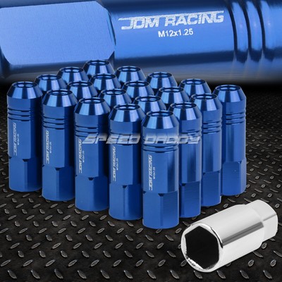 НАБОР ГАЕК JDM С ОТКРЫТЫМ КОНЦОМ ИЗ АЛЮМИНИЯ СИНЕГО ЦВЕТА С 20 НАКОНЕЧНИКАМИ + АДАПТЕР M12X1.25 ДИАМЕТРОМ 20 ММ / ВЫСОТОЙ 60 ММ