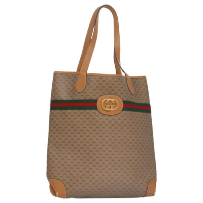 じ*ん様 GUCCI　バッグ　MADE IN ITALY GUCCI Micro GG Canvas Web Sherry Line Tote Bag Beige Gold