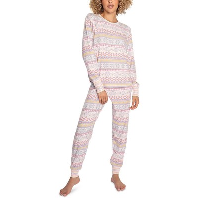 P.J. Salvage Женский комплект удобных брюк с принтом цвета слоновой кости из 2 предметов, одежда для отдыха, L BHFO 3867