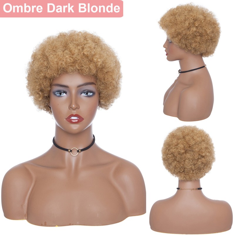 Human Hair Wigs Short Afro Kinky Curly Wig Lightweight Natural Looking Full Wigs