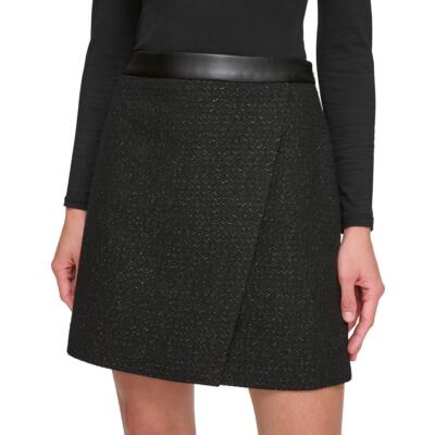 DKNY Womens Faux Leather Trim Glitter Short Mini Skirt BHFO 3220