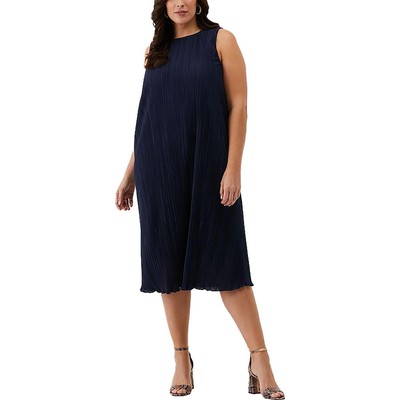 Ella Rafaella Womens Navy Pleated Boat Neck Solid Maxi Dress Plus 2X BHFO 4678