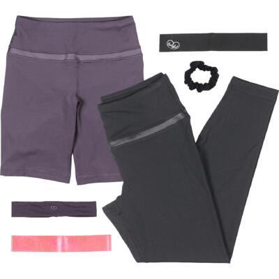 

Bootyful Womens 7 Piece Legging Bike Shorts Activewear Set BHFO 1376, Black/purple