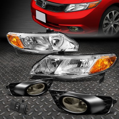 ХРОМИРОВАННАЯ ФАРА + ЖЕЛТЫЙ ПОВОРОТНЫЙ СИГНАЛ + ДЫМЧАТАЯ ПРОТИВОТУМАННАЯ ФАРА + ВЫКЛЮЧАТЕЛЬ ДЛЯ 09-11 CIVIC 4DR