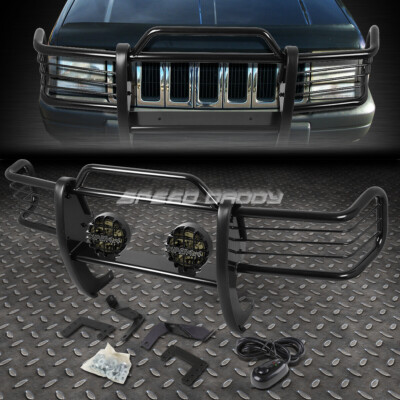 ЧЕРНАЯ ЗАЩИТНАЯ РЕШЕТКА РАДИАТОРА + КРУГЛАЯ ДЫМЧАТАЯ ПРОТИВОТУМАННАЯ ФАРА ДЛЯ JEEP GRAND CHEROKEE ZJ 93-98