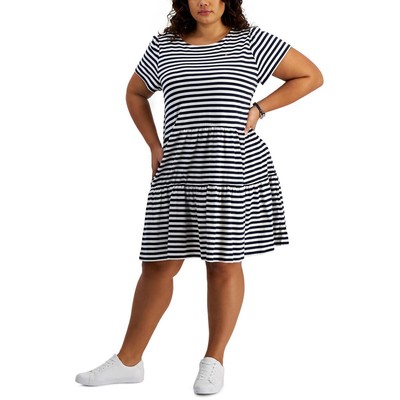 

Женское мини-платье с круглым вырезом в черно-белую полоску Tommy Hilfiger Plus  BHFO 6460, Black/white