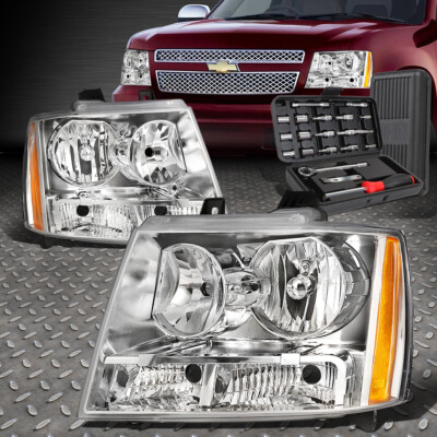 ДЛЯ 07-14 CHEVY TAHOE SUBURBAN ХРОМИРОВАННЫЙ КОРПУС, ЯНТАРНЫЕ УГЛОВЫЕ ФАРЫ + НАБОР ИНСТРУМЕНТОВ