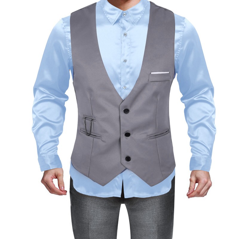 US Mens Formal Suit Vest Single Breasted Business Dress Vest for Suit or Tuxedo