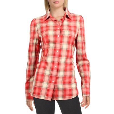 

Женская хлопковая рубашка в клетку Lauren Ralph Lauren Edon, топ на пуговицах BHFO 1658, Red multi