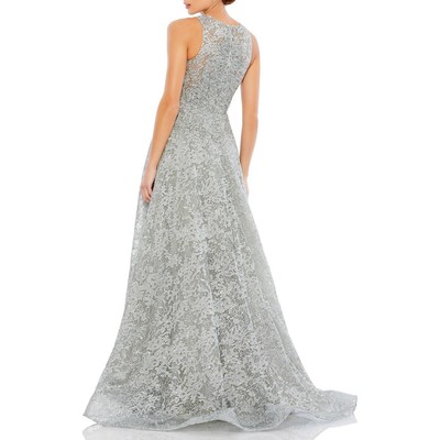 Pre-owned Mac Duggal Womens Embellished Embroidered Formal Evening Dress Gown Bhfo 7807 In Silver