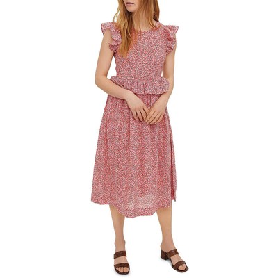 

Vero Moda Женское платье миди с цветочным принтом и рукавами с рюшами, облегающее и расклешенное, BHFO 4389, Cherry tomato