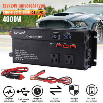 7000W Car Power Inverter DC 12V To AC 110V Pure Sine Wave Solar Converter LCD