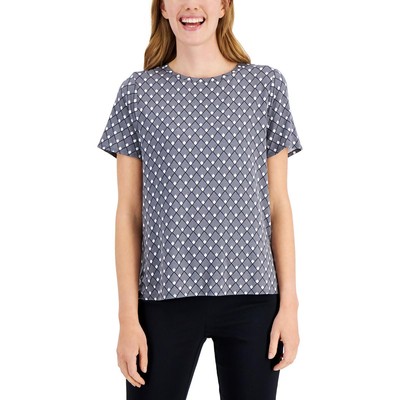 

Женская серая футболка Alfani с короткими рукавами и шевроном Crewnecj Top Petites  BHFO 0937, Grey