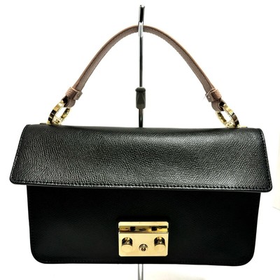 Auth FURLA Metropolis - Black Pink Beige Leather Handbag