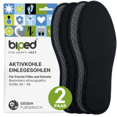 biped 2 Paar Aktivkohle Einlegesohlen, Schuheinlagen gegen Schweißfüße z1017