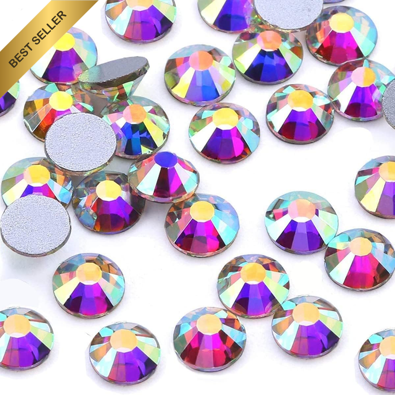 Flatback Rhinestones for Nail Art and Bedazzling, Clear AB Crystal Gems for Craf