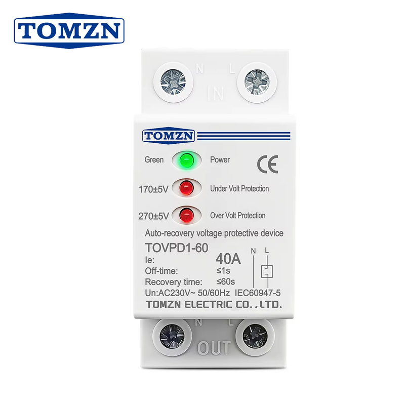 Din rail 230VAC 40A 3LED Separate Indicator Auto Reconnect Over/Under Voltage Pr