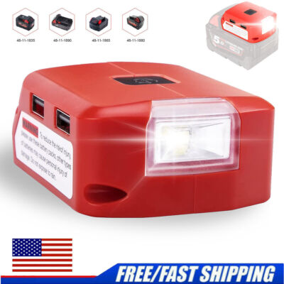 Dual USB Ports Phone Charger For Milwaukee M-18 18V-20V Li-ion Battery Adapter