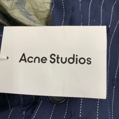Pre-owned Acne Studios Pinstripe Distressed Oversized Suit Jacket Men's Size M/l Navy Blue
