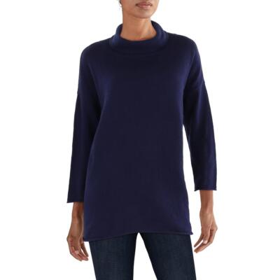 Eileen Fisher Womens Navy Cashmere Blend Shirt Pullover Sweater Top L BHFO 6432
