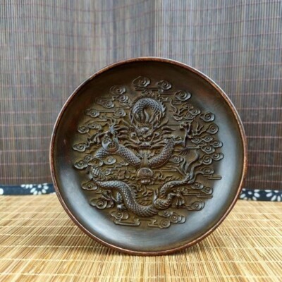 chinese copper bronze double dragon plate