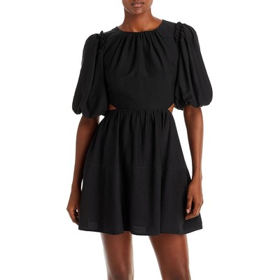 Женское черное мини-платье Moon River с открытой спиной и плиссированным вырезом Mini Mini Dress L BHFO 1367