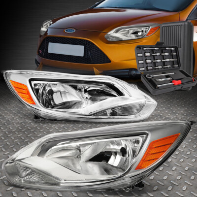 ДЛЯ 12-14 FORD FOCUS ХРОМИРОВАННЫЙ КОРПУС ЯНТАРНЫХ УГЛОВЫХ ФАР ГОЛОВНОГО СВЕТА + НАБОР ИНСТРУМЕНТОВ