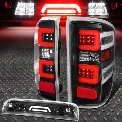 ДЛЯ 14-19 SILVERADO/SIERRA КРАСНАЯ СВЕТОДИОДНАЯ ЗАДНЯЯ ПЛАНКА + 3D ТРЕТИЙ ТОРМОЗ/ГРУЗОВОЙ ФОНАРЬ ЧЕРНОГО ЦВЕТА
