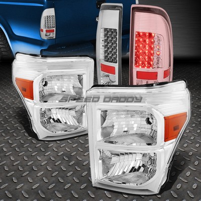 CHROME HOUSING AMBER SIDE HEADLIGHT+LED CHROME TAIL LAMP FOR 11-16 SUPER DUTY