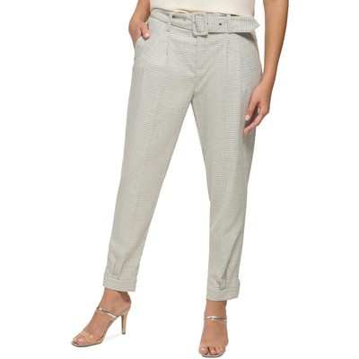 DKNY Womens Ivory Plaid High Rise Ankle Straight Leg Pants Plus 10 BHFO 9626