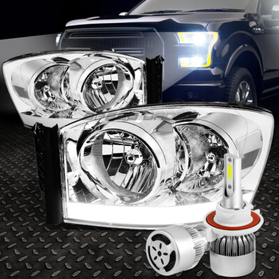 ХРОМИРОВАННАЯ ФАРА + ПРОЗРАЧНЫЙ УГОЛ + DRL + БЕЛЫЙ СВЕТОДИОД H13 HID с ВЕНТИЛЯТОРОМ ДЛЯ 06-08 DODGE RAM