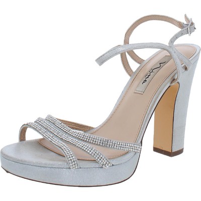 

Nina Womens Saralyn Silver Satin Dress Sandals Shoes 9.5 Medium (B,M) BHFO 6378, Серебряный
