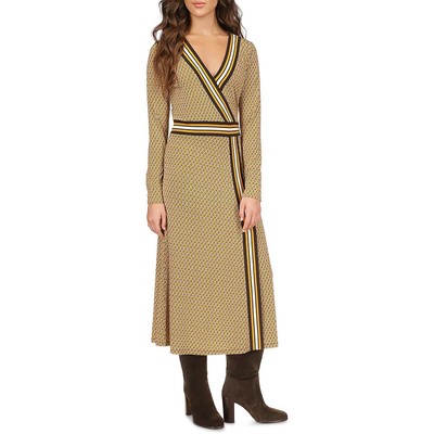 KORS Michael Kors Женское коричневое миди-платье миди с ацтекским принтом XXS BHFO 2196