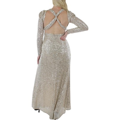 Pre-owned Mac Duggal Ieena For  Womens Sequin Cut-out Formal Evening Dress Gown Bhfo 7181 In Beige