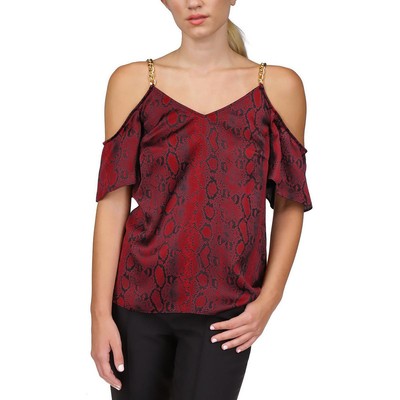 Michael Kors Womens Red Snakeskin Print Casual Wear Cold Shoulder M BHFO 7399