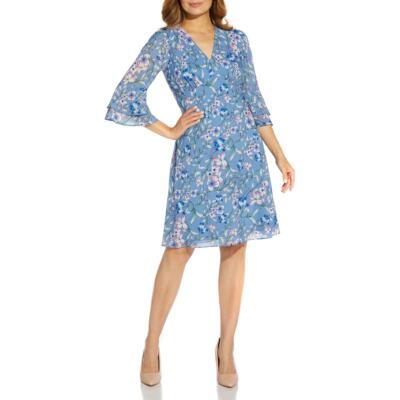 

Женское вечернее платье миди с цветочным принтом Adrianna Papell BHFO 9533, Blue multi