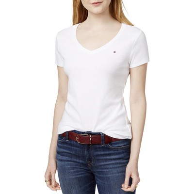 Tommy Hilfiger Womens White Logo V-Neck Everyday T-Shirt Top XXL BHFO 1117