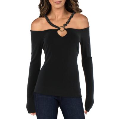 Женская черная трикотажная блузка-топ с открытыми плечами H Halston, L BHFO 3788