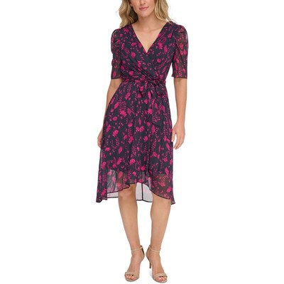 Tommy Hilfiger Womens Navy Floral Print Chiffon Wear To Work Dress 2 BHFO 9699